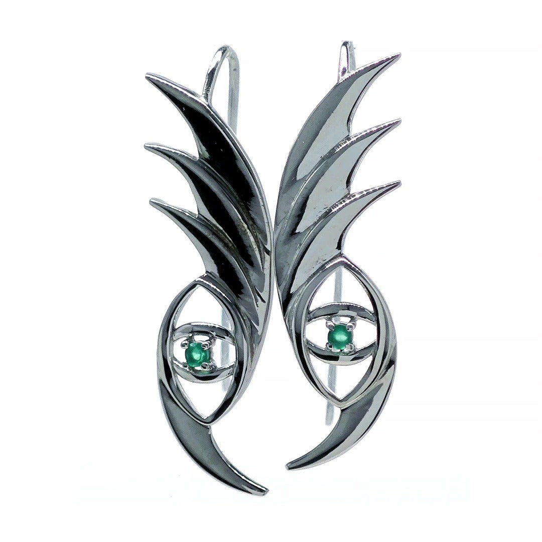 Evil Eye Dangle Earrings Sterling Silver Natural Dyed Green Onyx