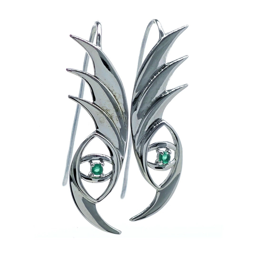 Evil Eye Dangle Earrings Sterling Silver Natural Dyed Green Onyx