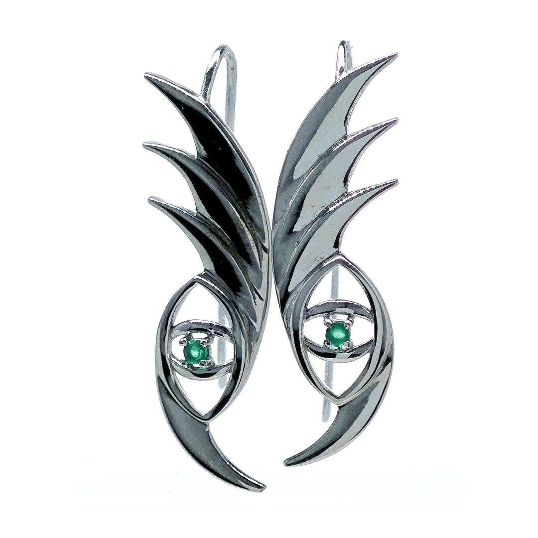 Evil Eye Dangle Earrings Sterling Silver Natural Dyed Green Onyx