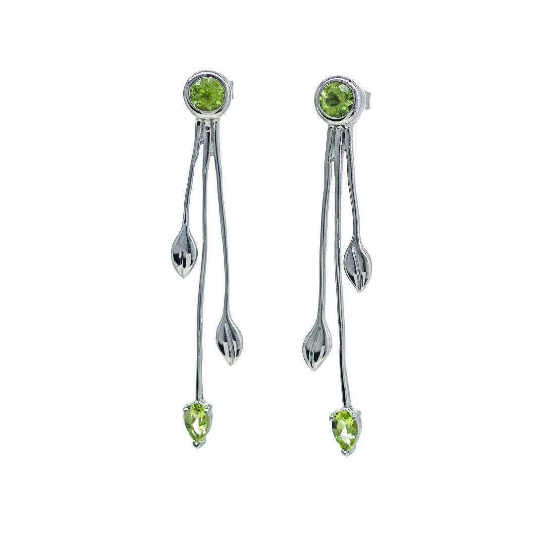 Peridot Dangle Earrings Leaf Motif Natural Green Gemstones Butterfly