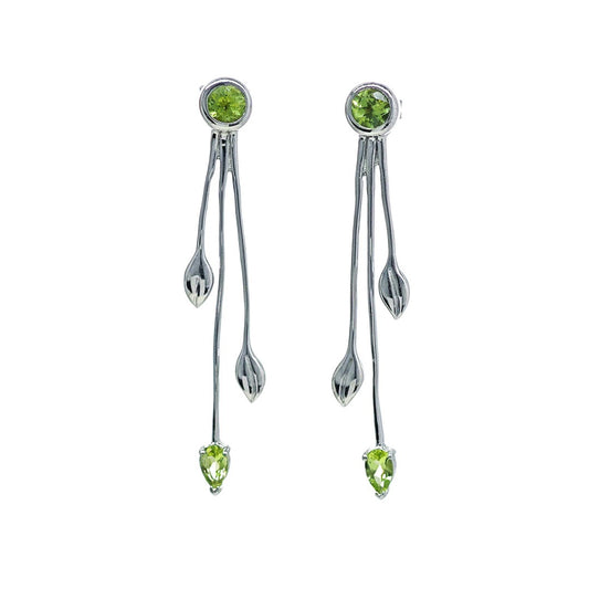 Peridot Dangle Earrings Leaf Motif Natural Green Gemstones Butterfly