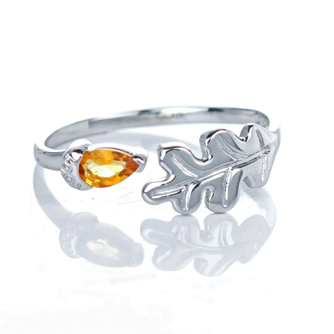 Citrine Ring Oak Leaf Adjustable