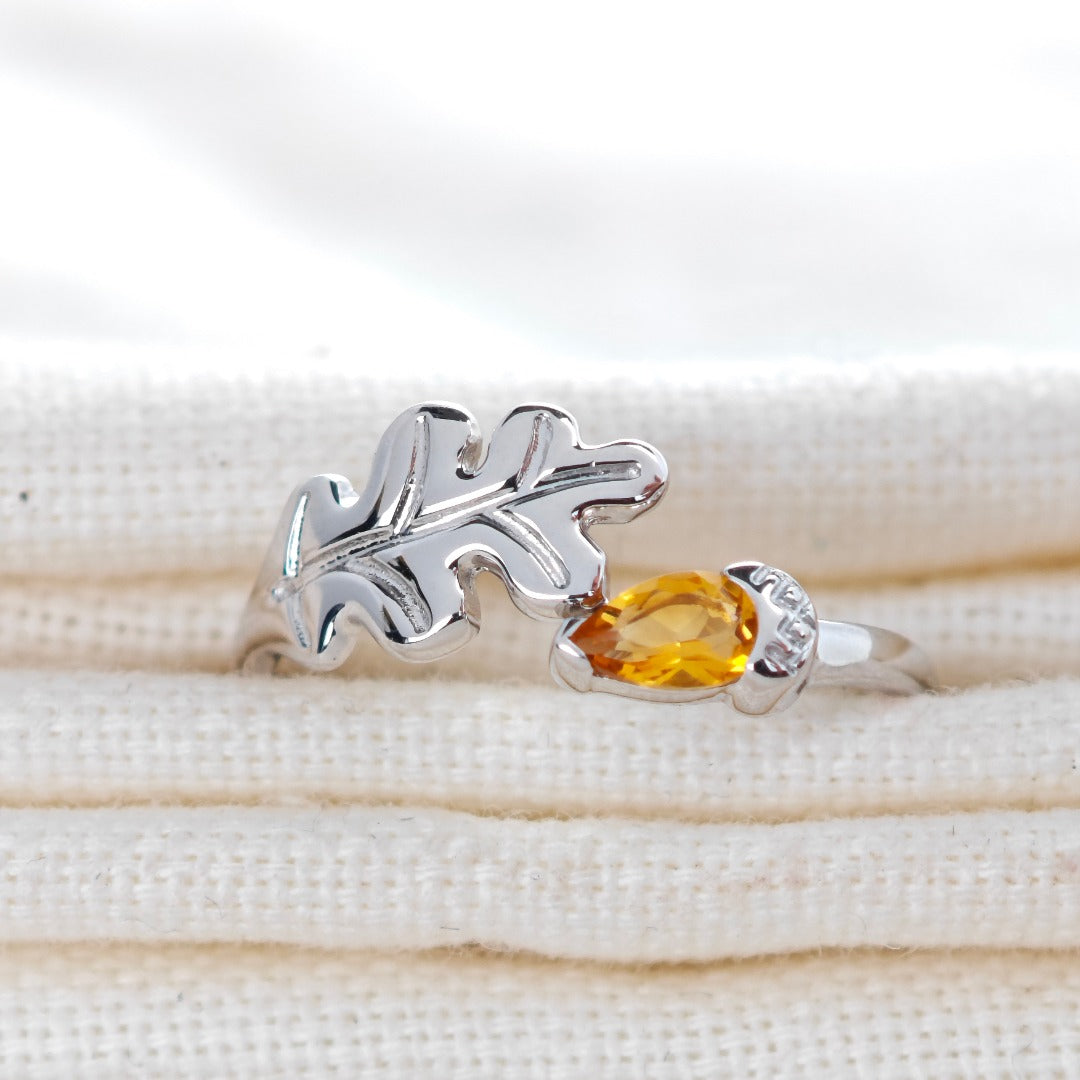 Citrine Ring Oak Leaf Adjustable