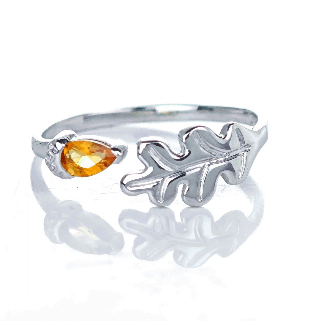 Citrine Ring Oak Leaf Adjustable