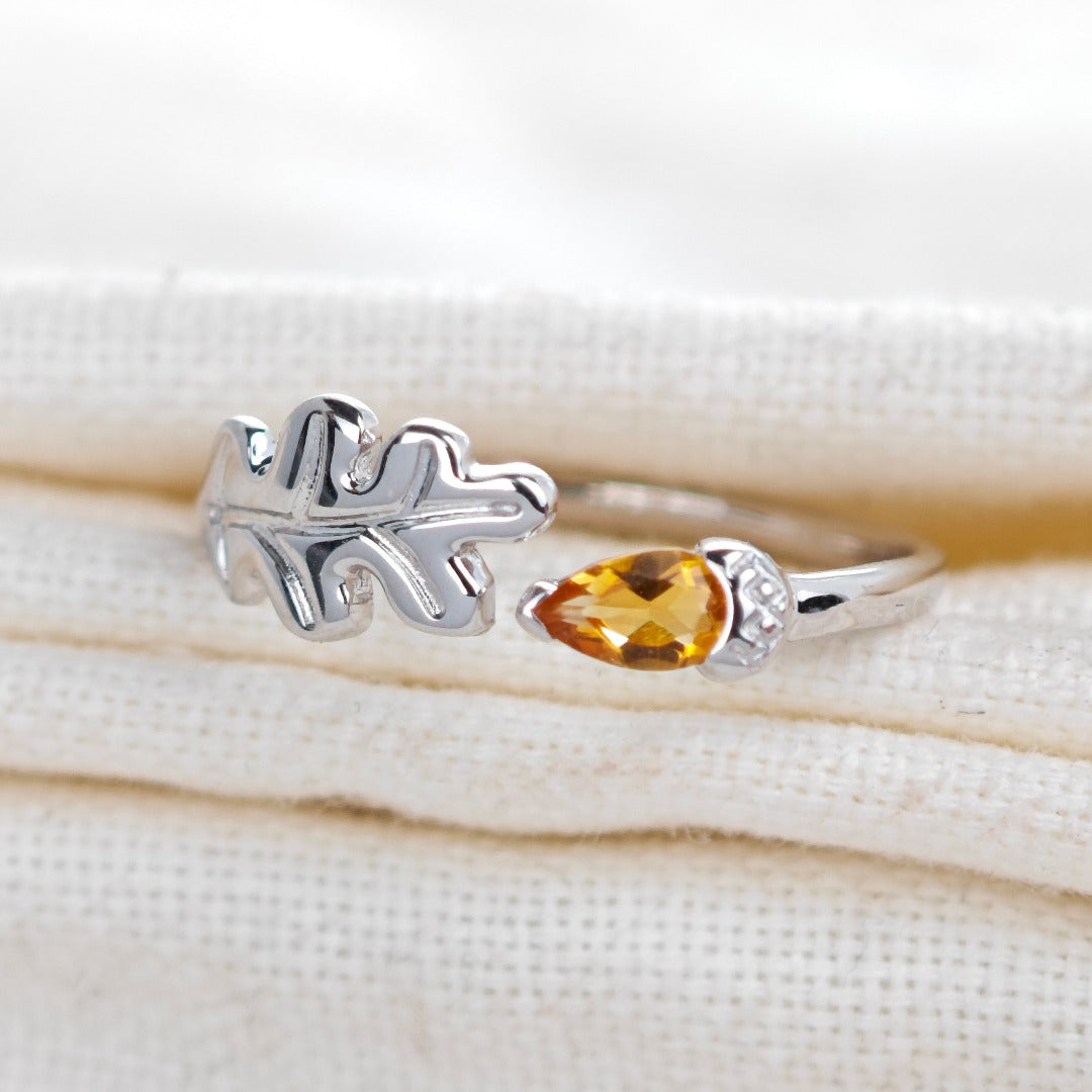 Citrine Ring Oak Leaf Adjustable