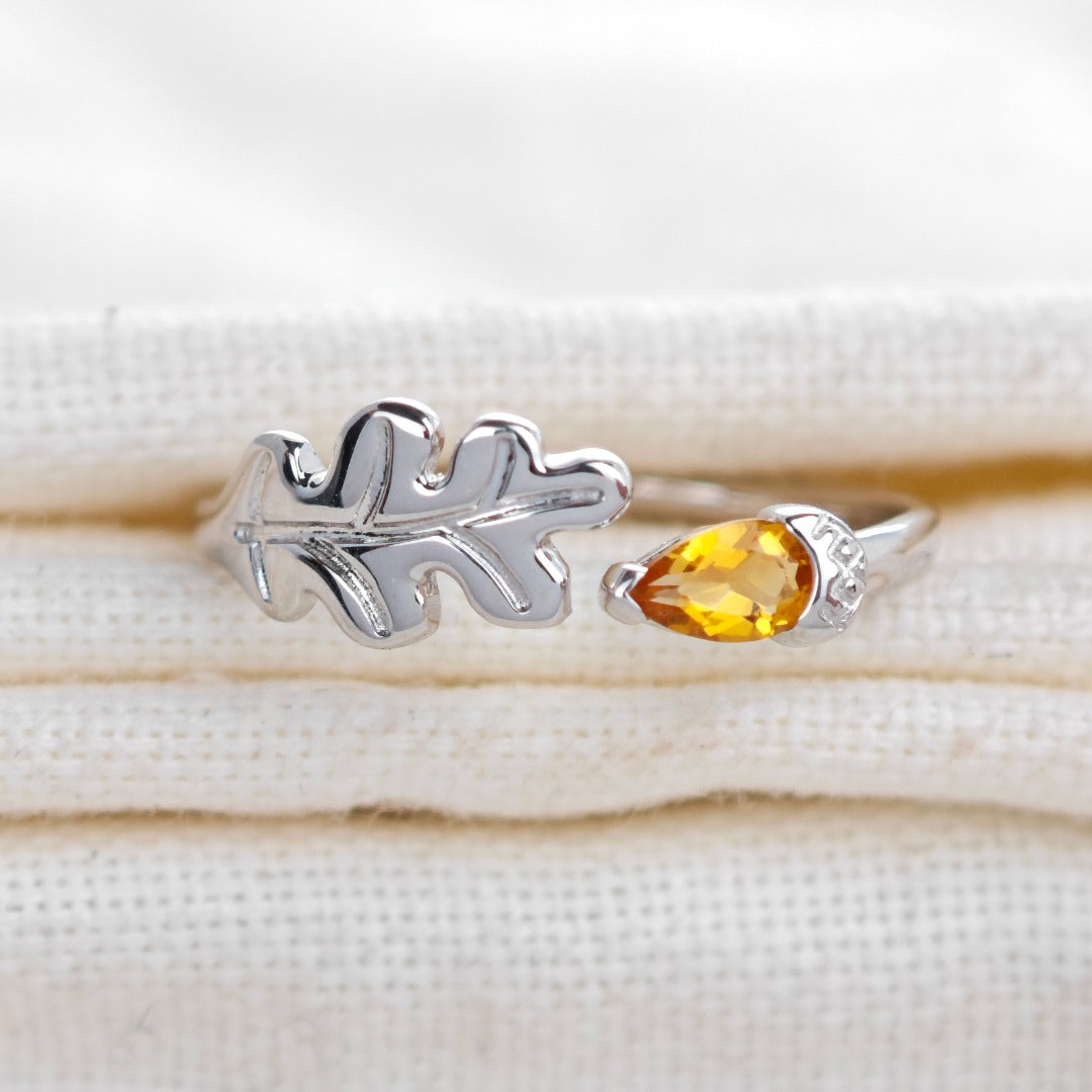 Citrine Ring Oak Leaf Adjustable