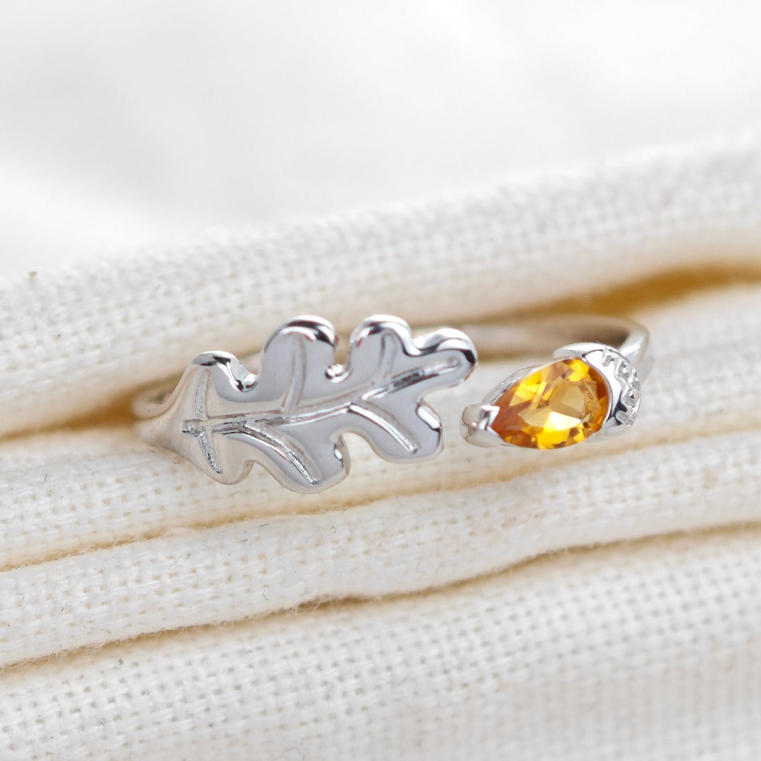 Citrine Ring Oak Leaf Adjustable