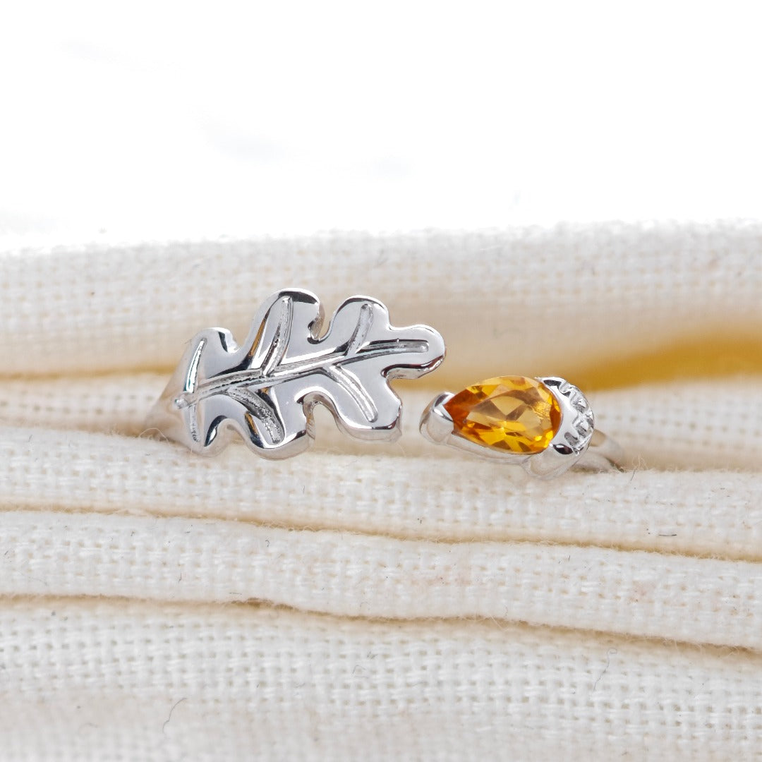 Citrine Ring Oak Leaf Adjustable