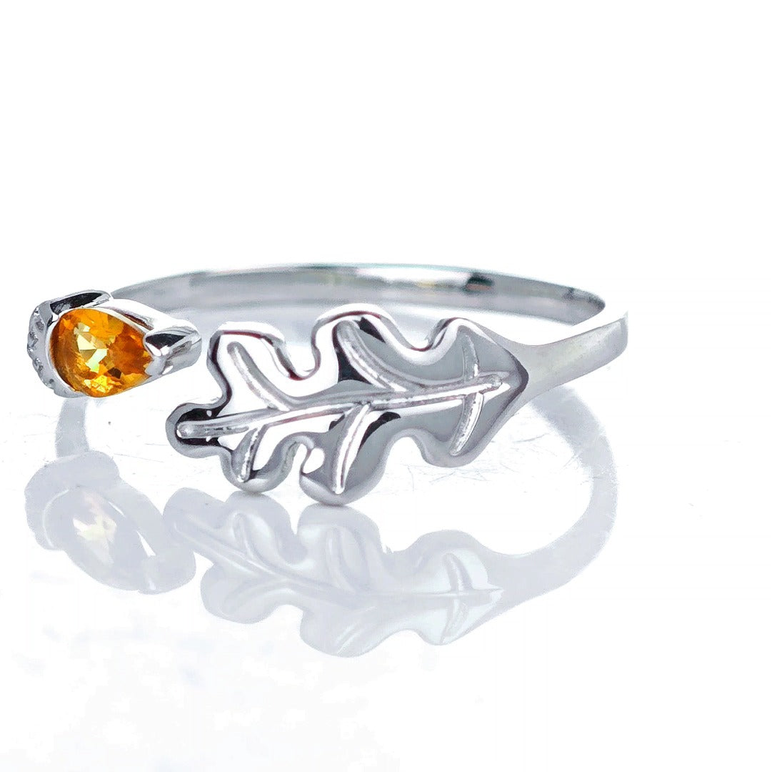 Citrine Ring Oak Leaf Adjustable