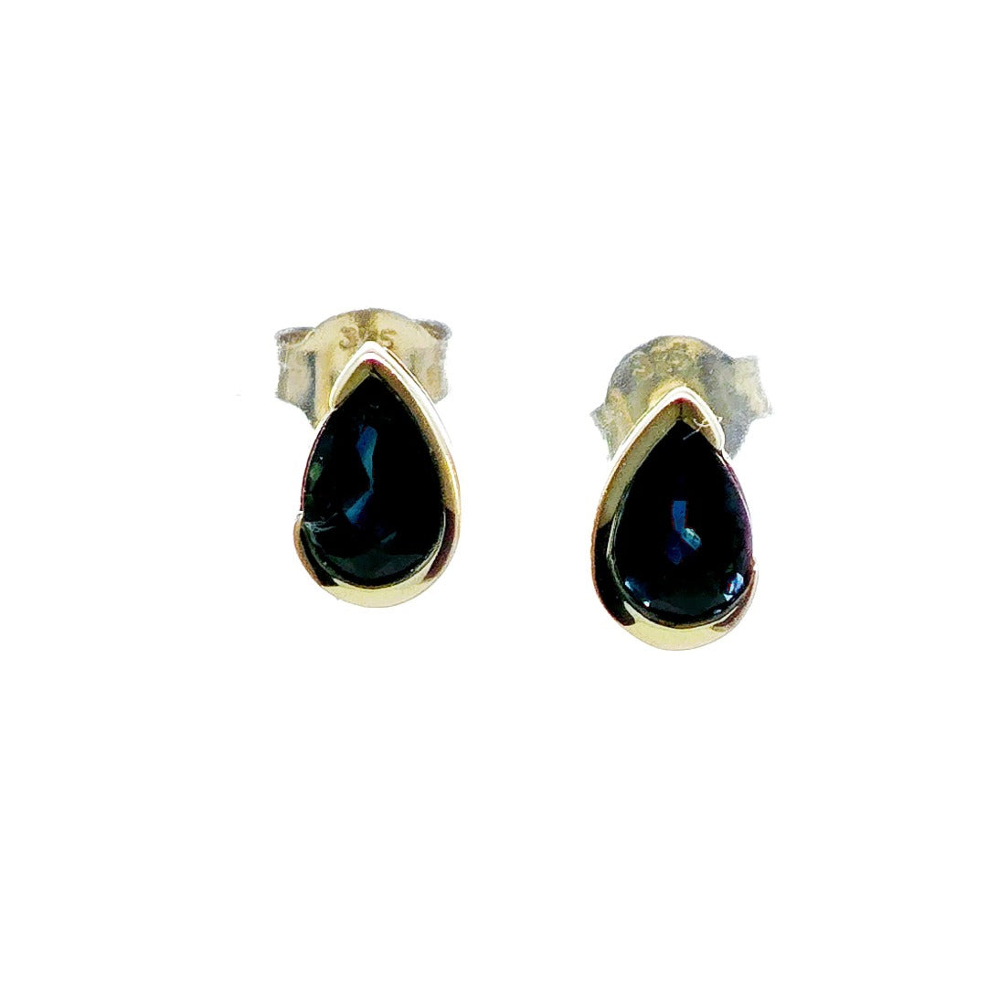 9ct Yellow Gold Sapphire Earrings Natural Vivid Blue Gemstone Studs Handmade