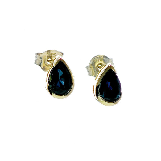 9ct Yellow Gold Sapphire Earrings Natural Vivid Blue Gemstone Studs Handmade