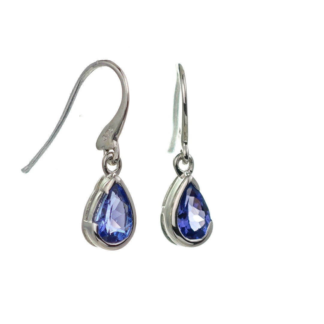 9ct Tanzanite Dangle Earrings White Gold Natural Blue Pear Gemstones Boxed Gift