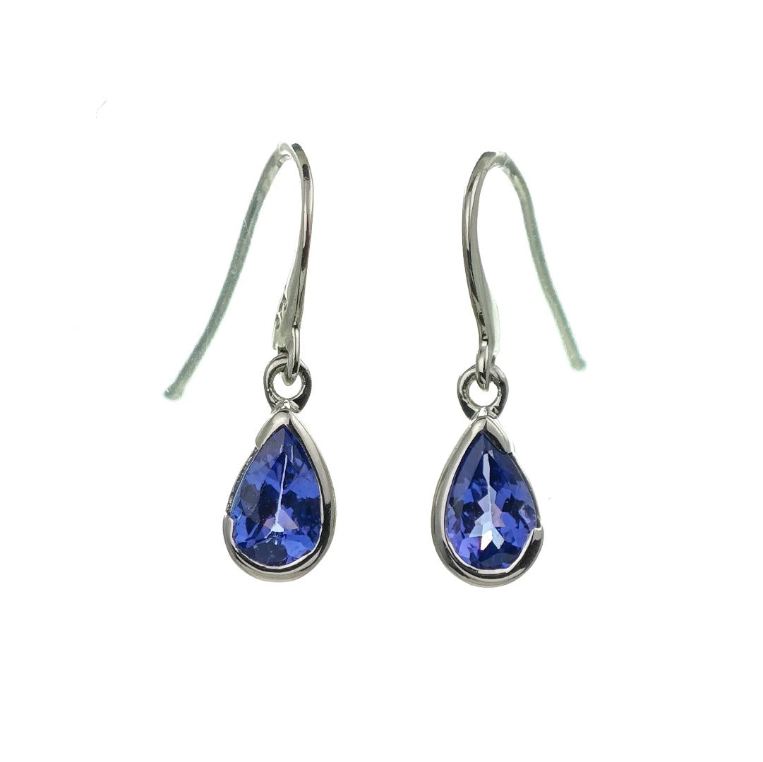 9ct Tanzanite Dangle Earrings White Gold Natural Blue Pear Gemstones Boxed Gift