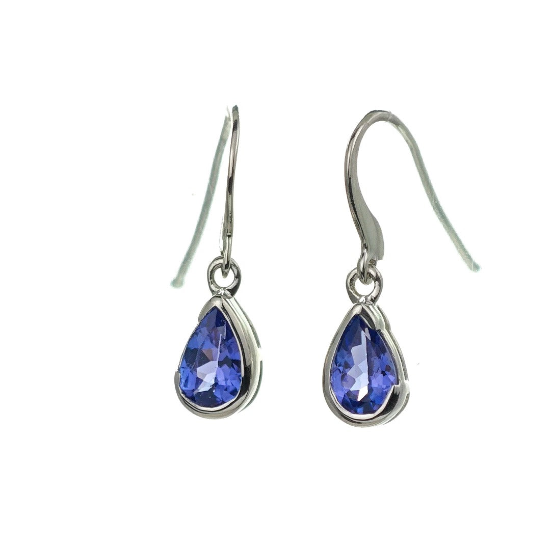 9ct Tanzanite Dangle Earrings White Gold Natural Blue Pear Gemstones Boxed Gift