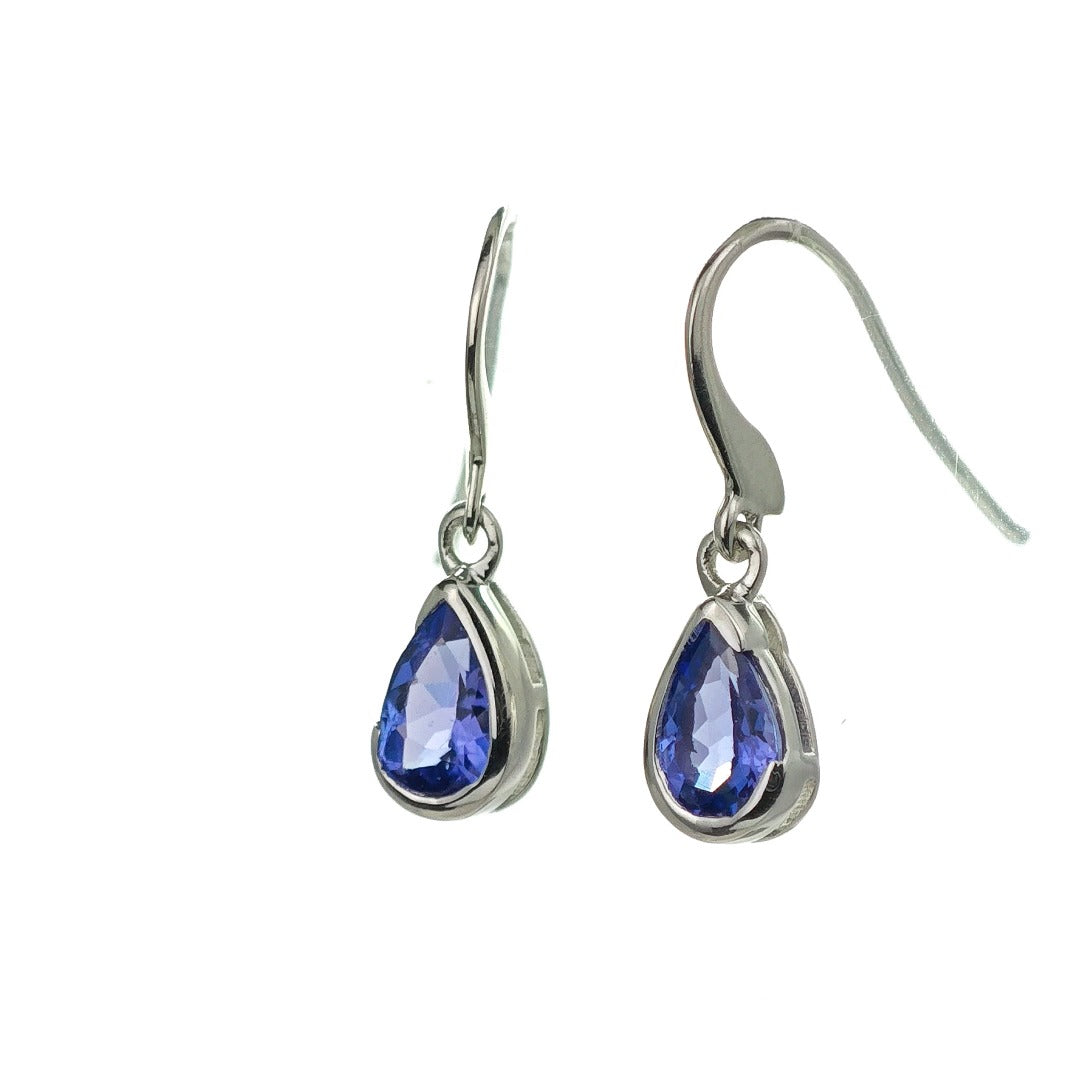 9ct Tanzanite Dangle Earrings White Gold Natural Blue Pear Gemstones Boxed Gift