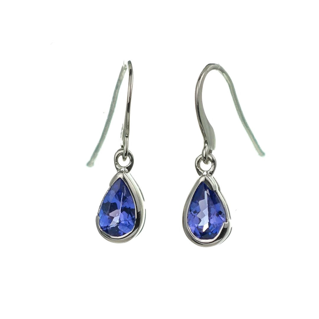 9ct Tanzanite Dangle Earrings White Gold Natural Blue Pear Gemstones Boxed Gift