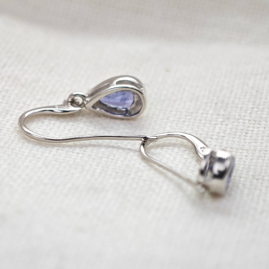 9ct Tanzanite Dangle Earrings White Gold Natural Blue Pear Gemstones Boxed Gift