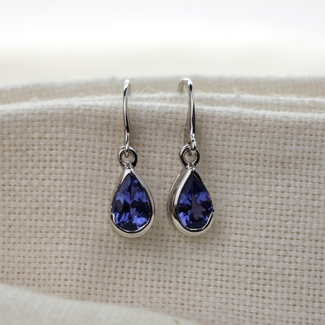 9ct Tanzanite Dangle Earrings White Gold Natural Blue Pear Gemstones Boxed Gift