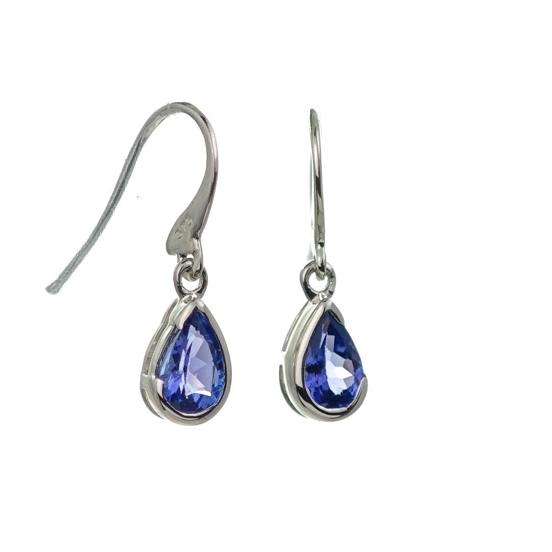 9ct Tanzanite Dangle Earrings White Gold Natural Blue Pear Gemstones Boxed Gift