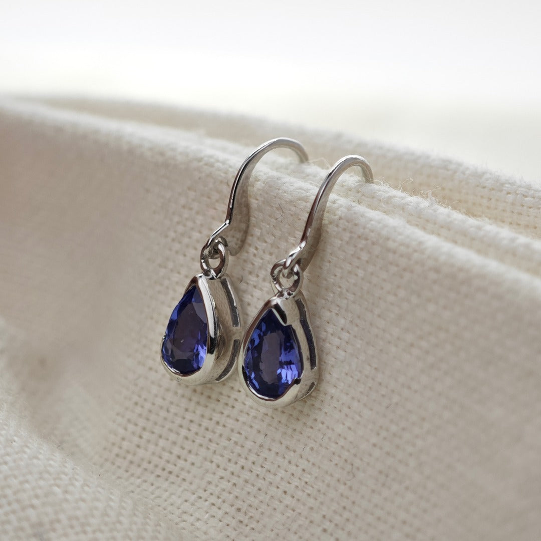 9ct Tanzanite Dangle Earrings White Gold Natural Blue Pear Gemstones Boxed Gift