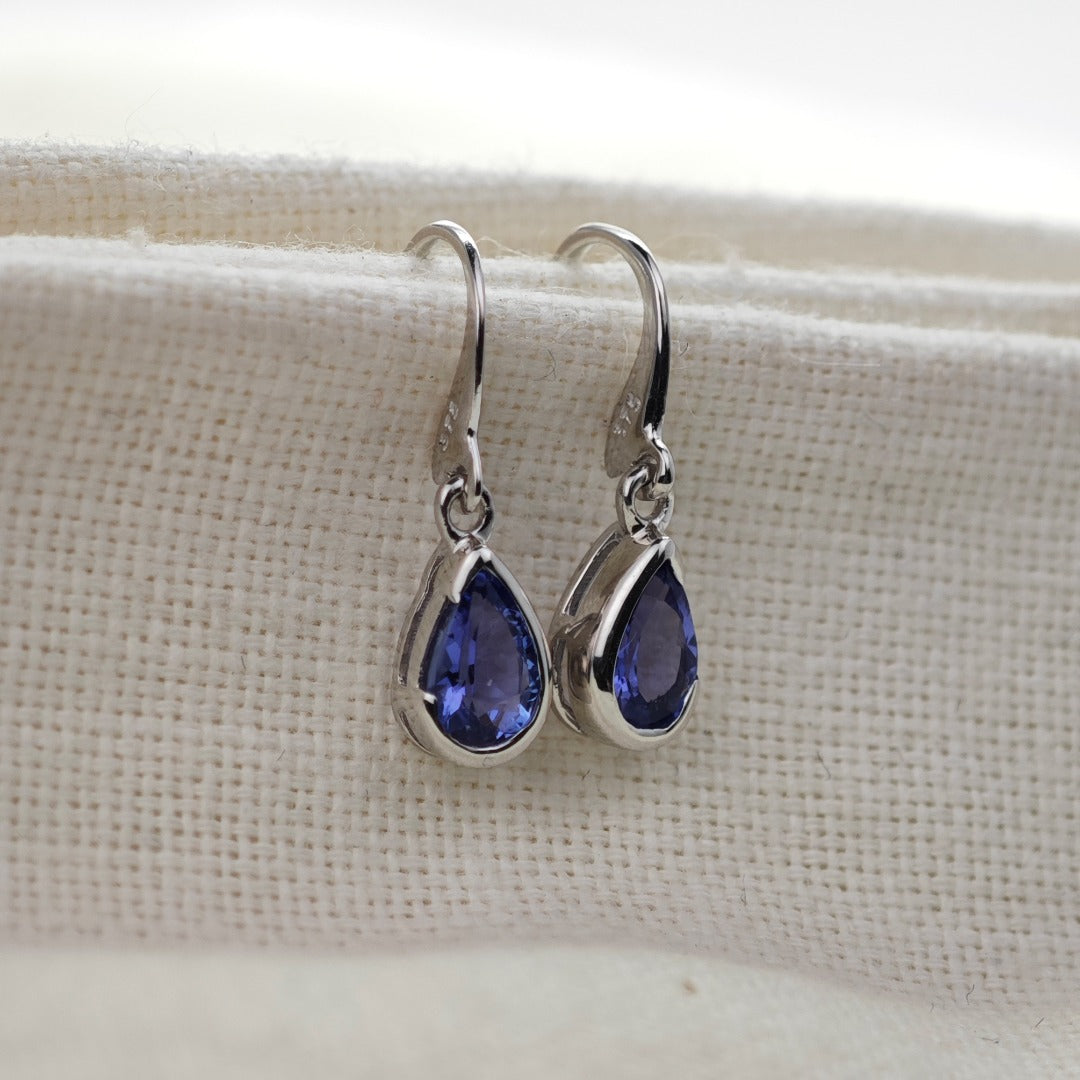 9ct Tanzanite Dangle Earrings White Gold Natural Blue Pear Gemstones Boxed Gift