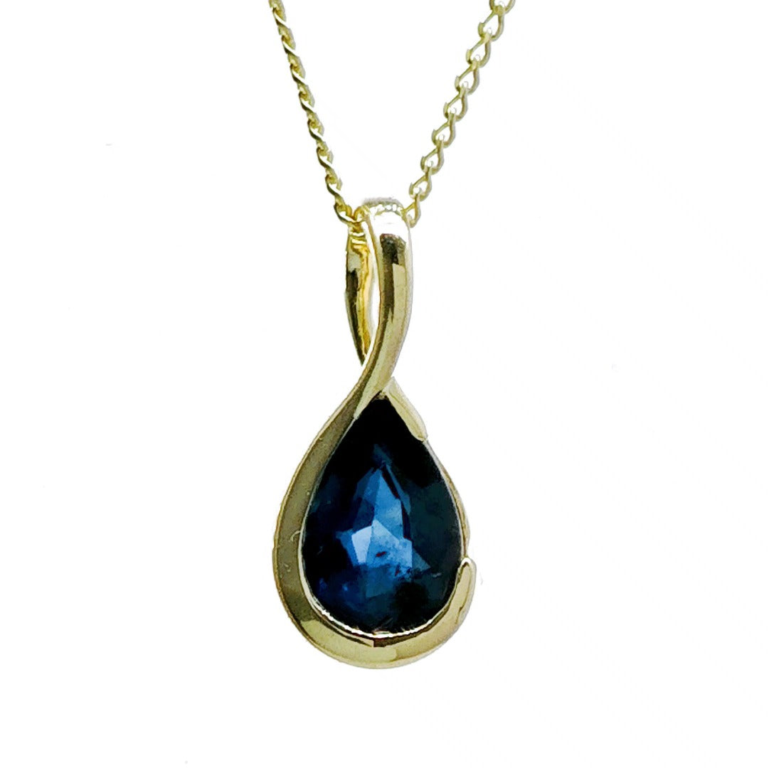 9ct Gold Sapphire Pendant Blue Pear Solitaire