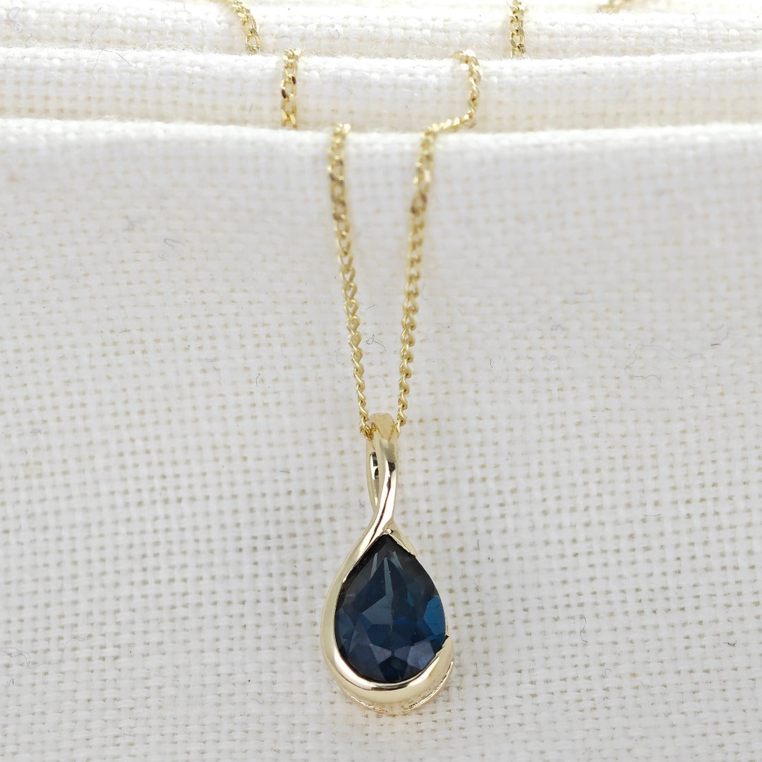 9ct Gold Sapphire Pendant Blue Pear Solitaire