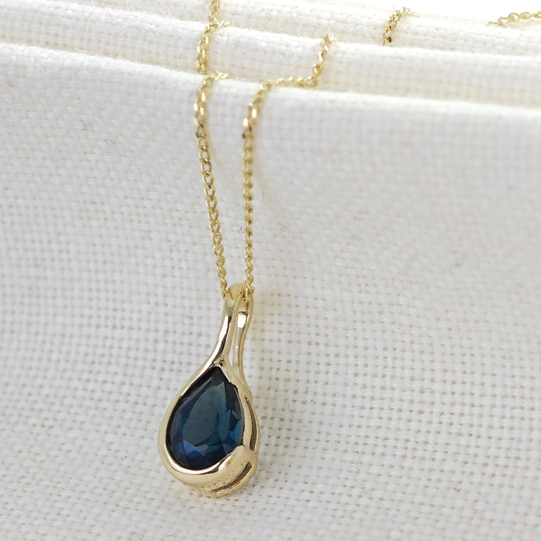 9ct Gold Sapphire Pendant Blue Pear Solitaire