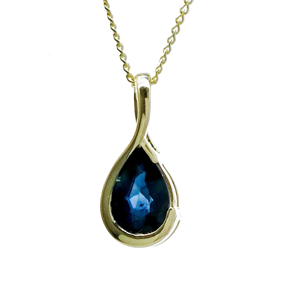 9ct Gold Sapphire Pendant Blue Pear Solitaire