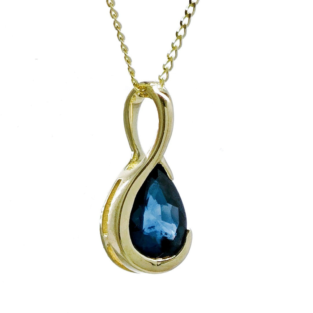 9ct Gold Sapphire Pendant Blue Pear Solitaire