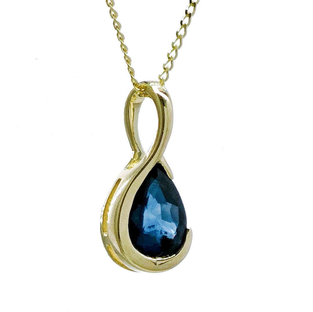 9ct Gold Sapphire Pendant Blue Pear Solitaire