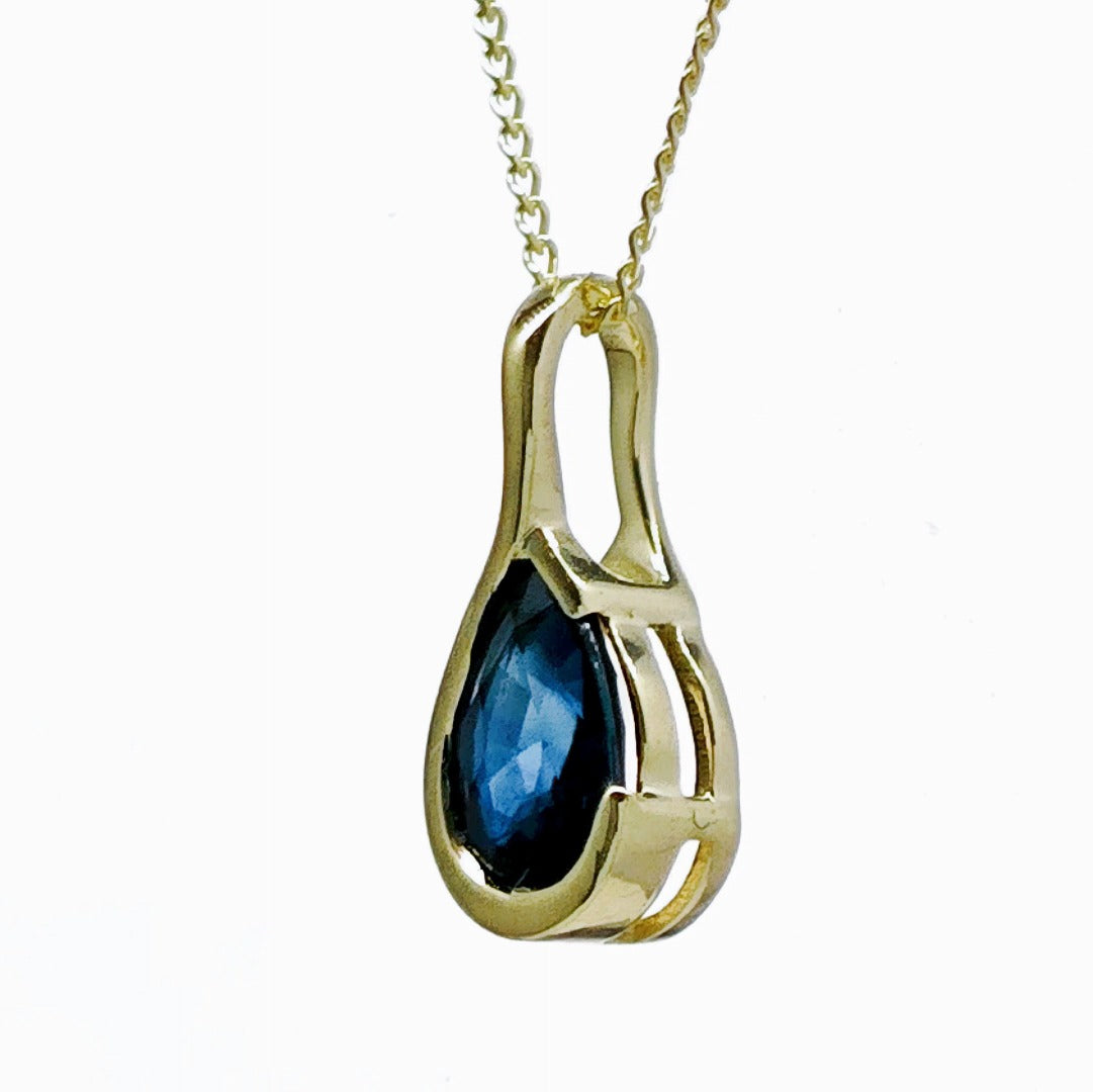 9ct Gold Sapphire Pendant Blue Pear Solitaire