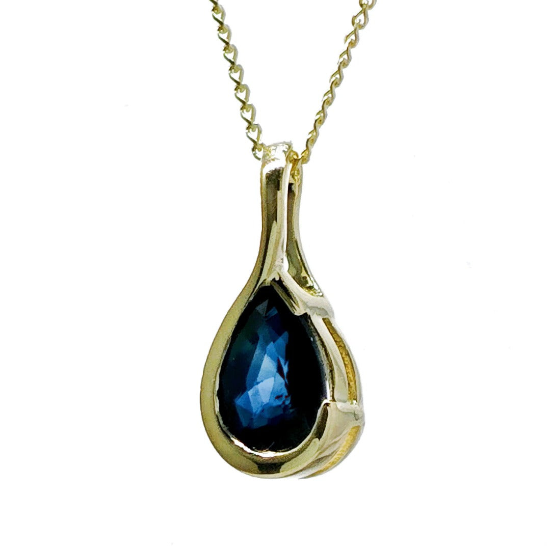 9ct Gold Sapphire Pendant Blue Pear Solitaire