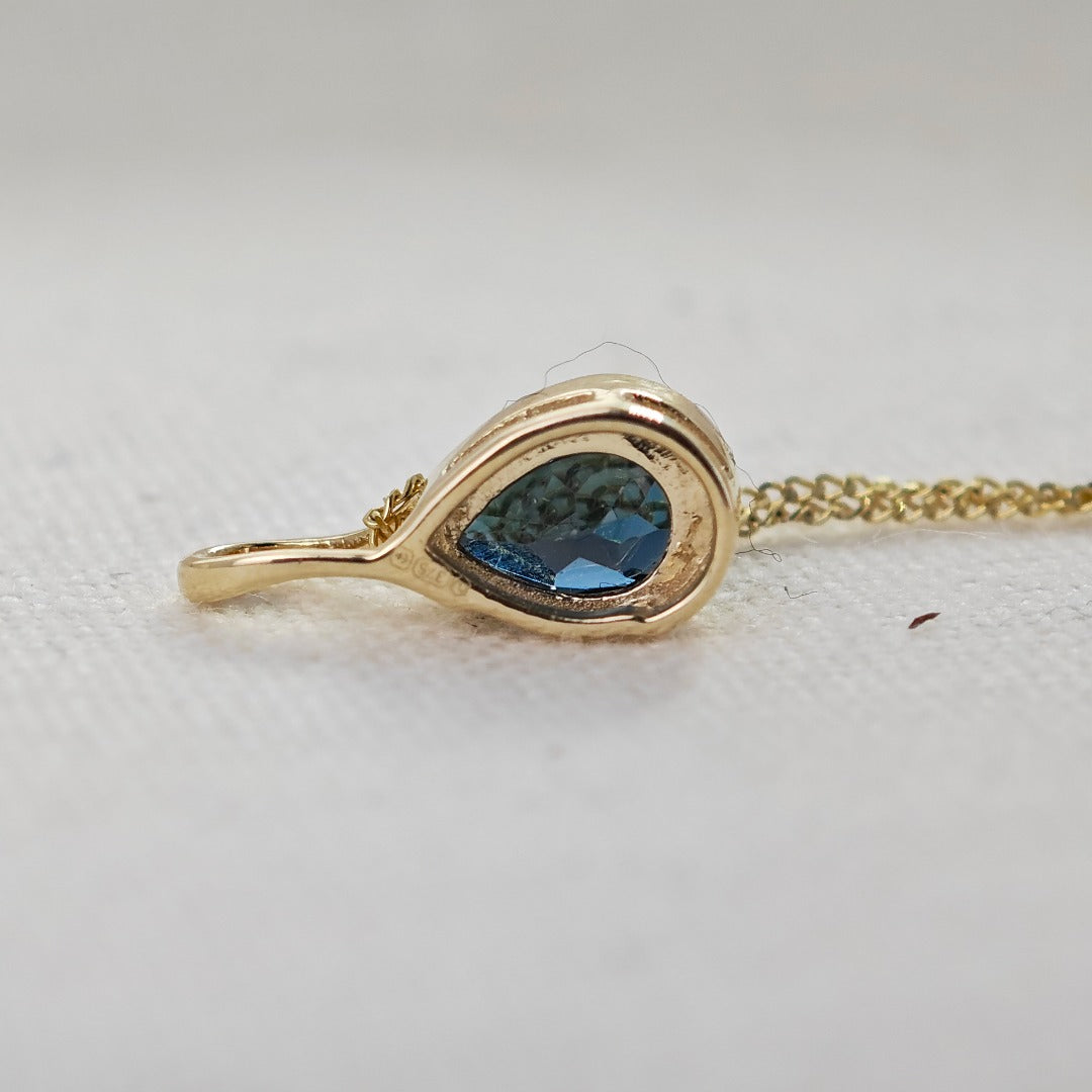 9ct Gold Sapphire Pendant Blue Pear Solitaire