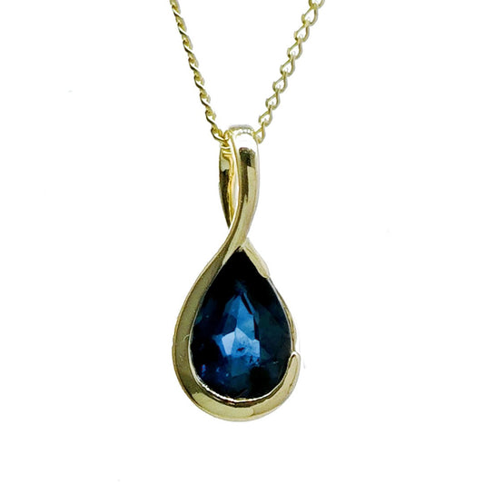 9ct Gold Sapphire Pendant Blue Pear Solitaire