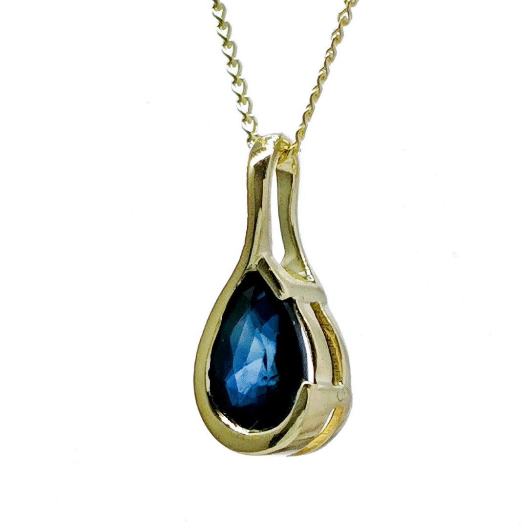 9ct Gold Sapphire Pendant Blue Pear Solitaire