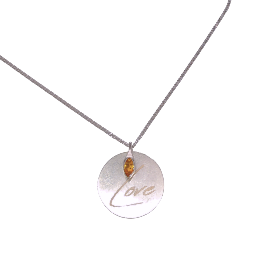 Sterling Silver Personalised Necklace Citrine Minimalist Marquise