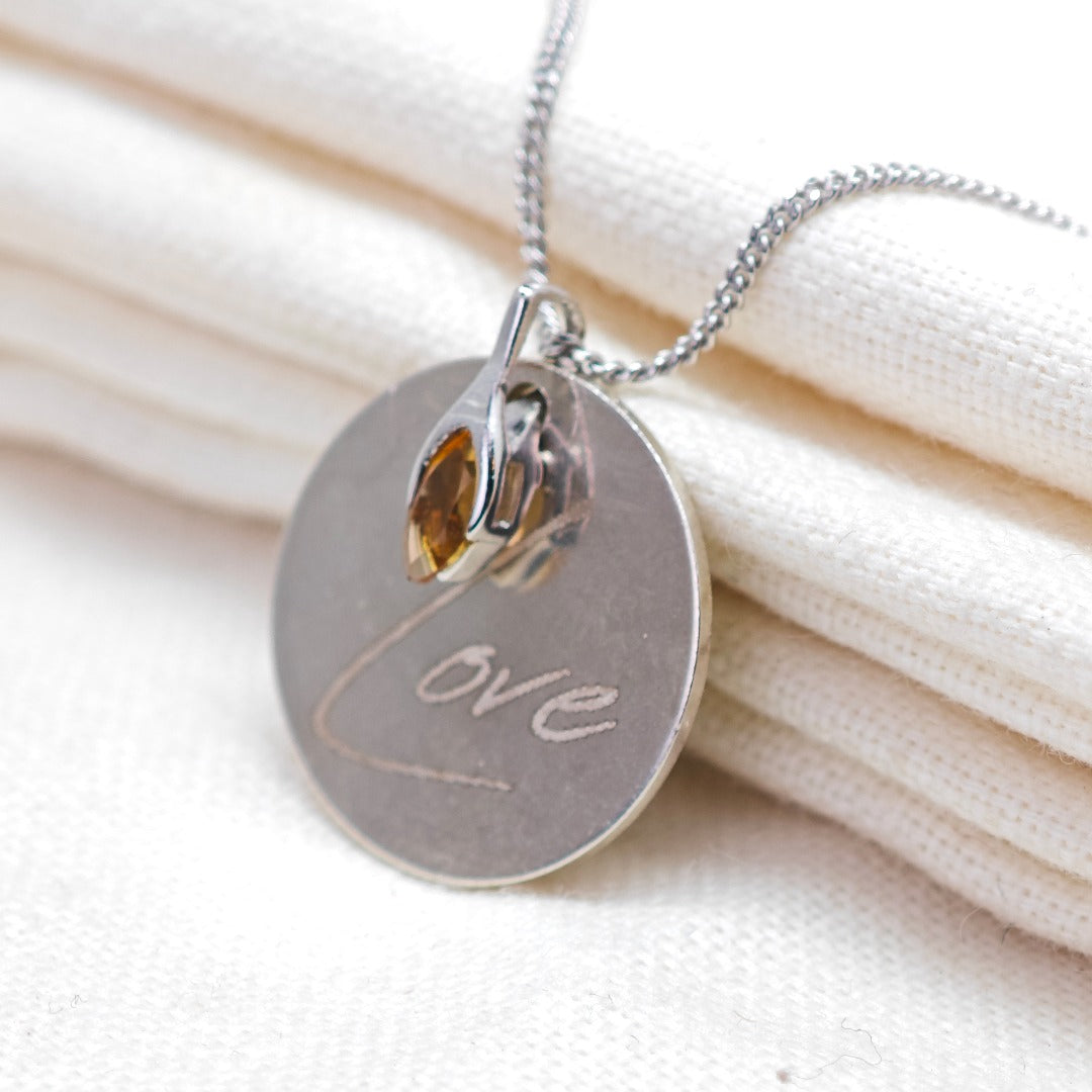 Sterling Silver Personalised Necklace Citrine Minimalist Marquise