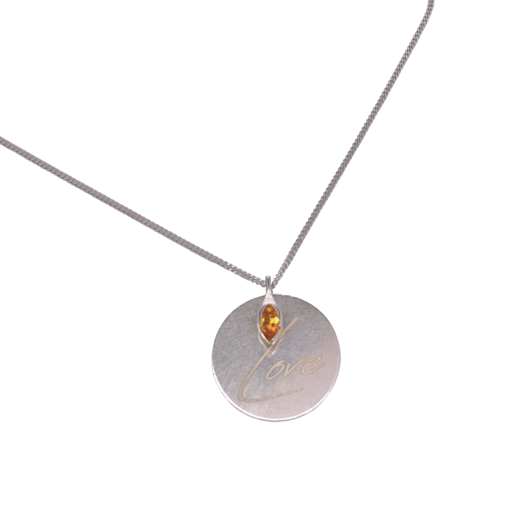 Sterling Silver Personalised Necklace Citrine Minimalist Marquise