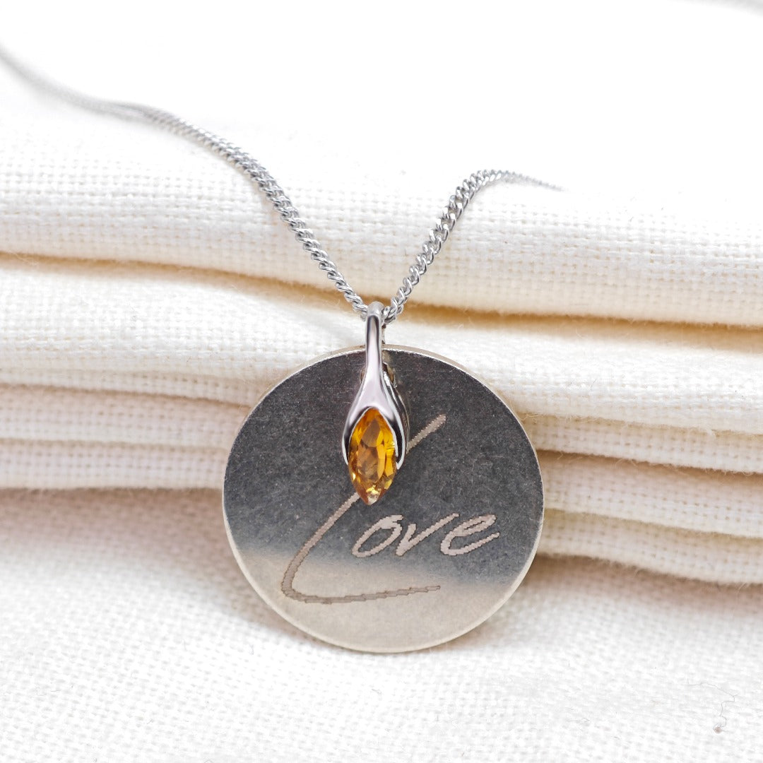 Sterling Silver Personalised Necklace Citrine Minimalist Marquise