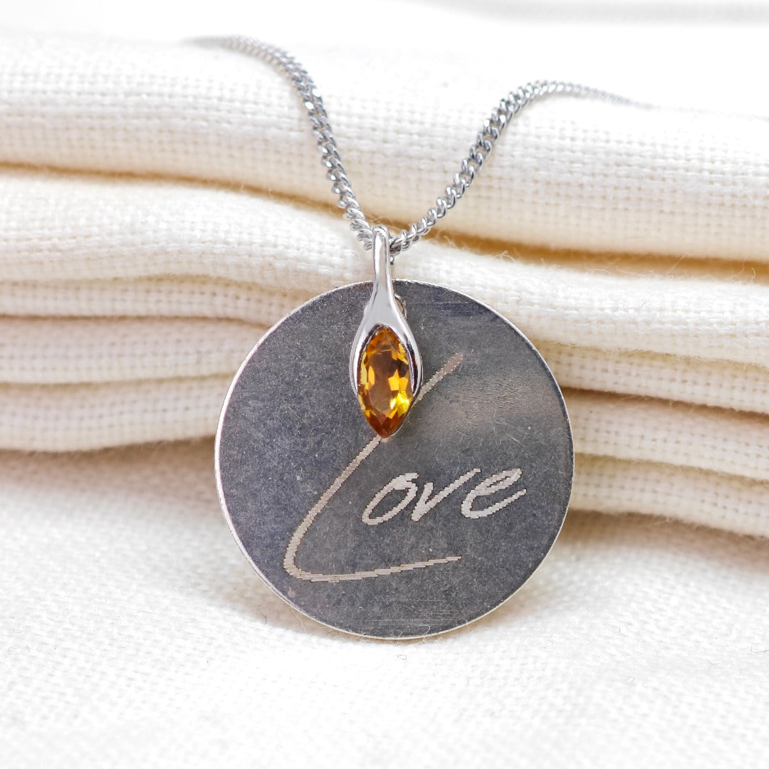 Sterling Silver Personalised Necklace Citrine Minimalist Marquise