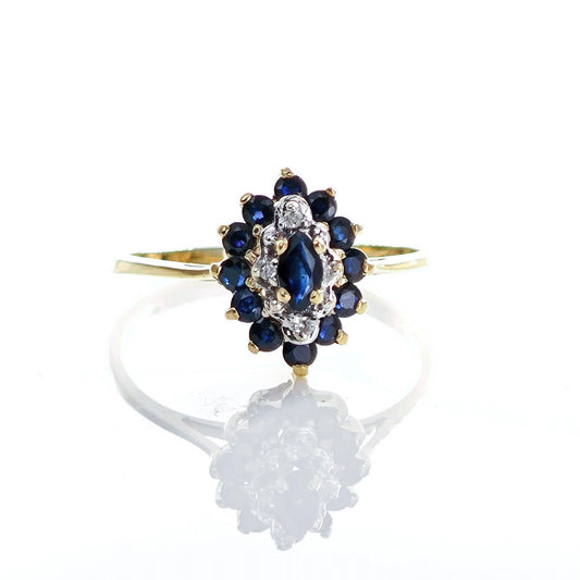 9ct Sapphire Ring Size L Diamond Yellow Gold 0.5ct Blue Gemstones Hallmarked