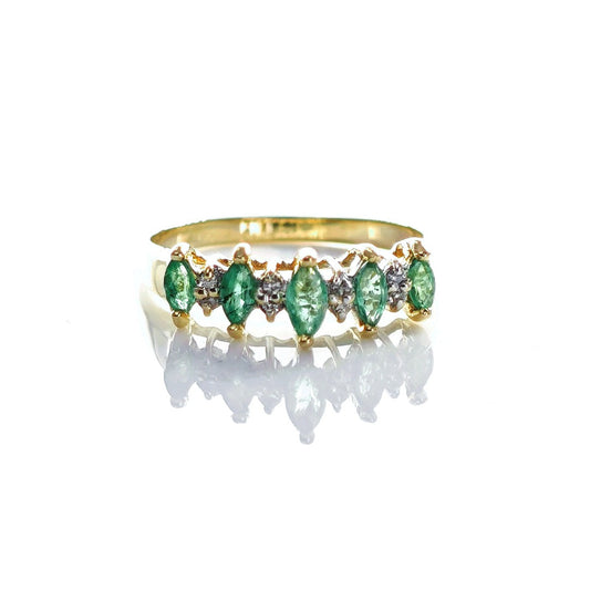 14ct Emerald Ring Size L.5 Diamond Yellow Gold 0.42ct Green Gemstones Hallmarked