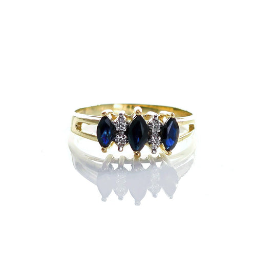 9ct Sapphire Ring Size M Diamond Yellow Gold 0.57ct Blue Gemstones Hallmarked