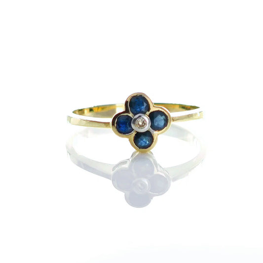 9ct Sapphire Ring Size M Diamond Yellow Gold 0.36ct Blue Round Gemstones