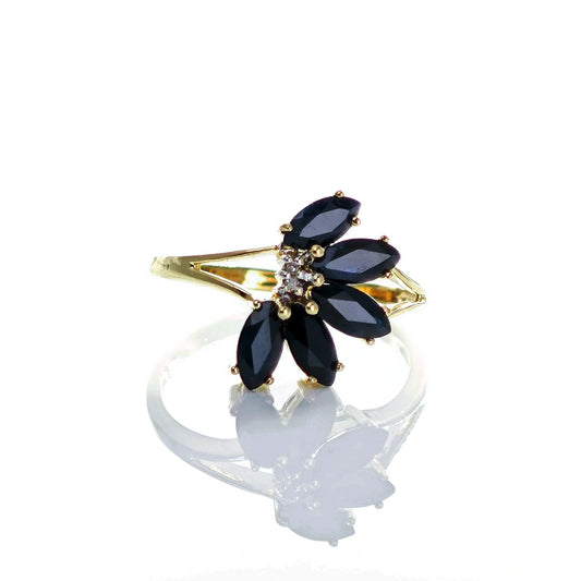 9ct Sapphire Ring Size N Diamond Yellow Gold 1.55ct Inky Blue Gemstones