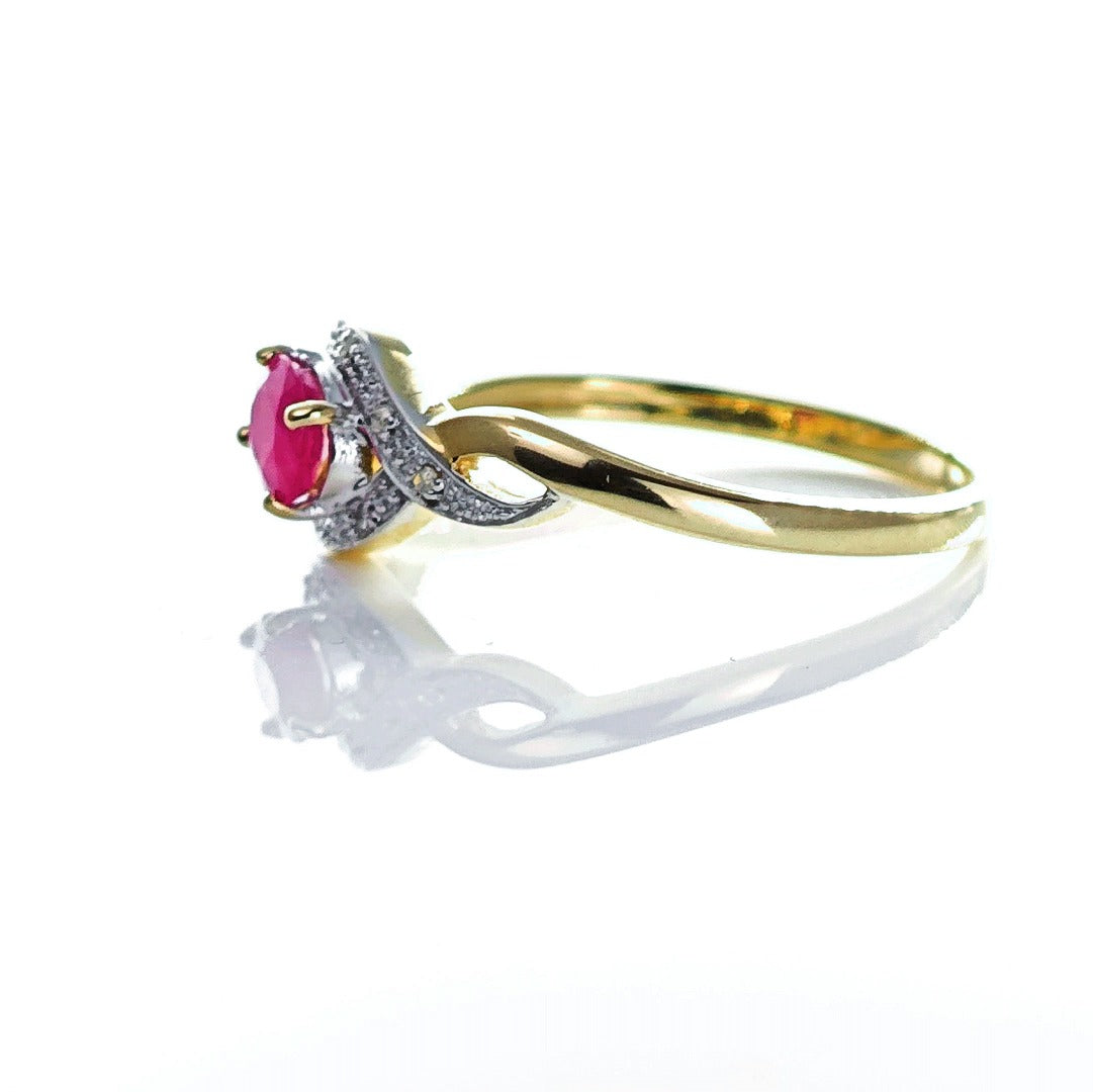 9ct Ruby Ring Size P.5 Diamond Yellow Gold 0.45ct Red Oval Gemstone