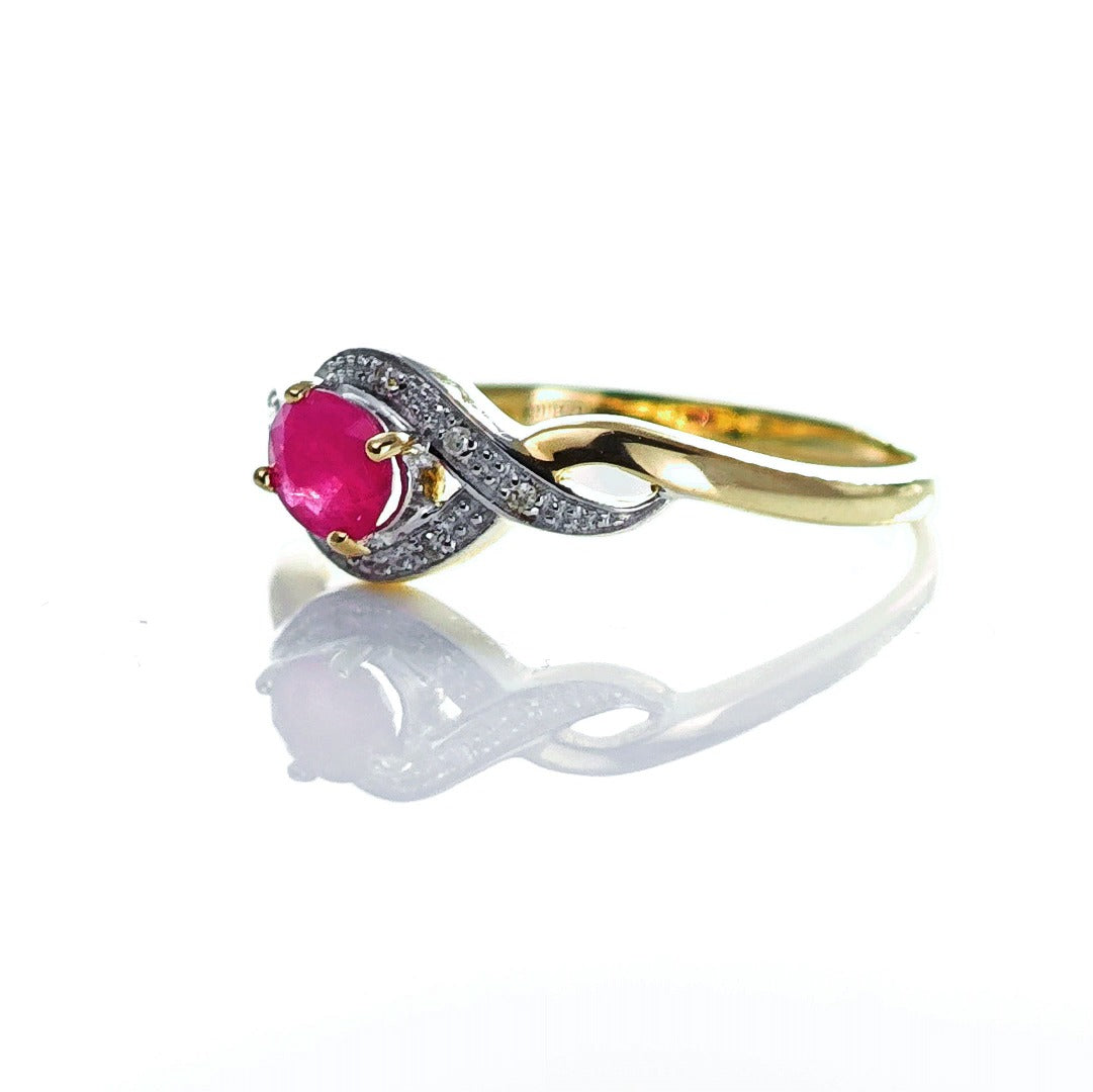 9ct Ruby Ring Size P.5 Diamond Yellow Gold 0.45ct Red Oval Gemstone