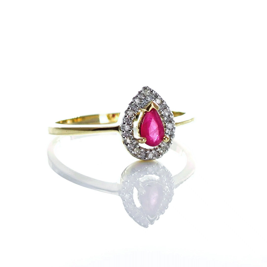 9ct Ruby Ring Size N Diamond Yellow Gold 0.32ct Red Oval Treated Gemstone