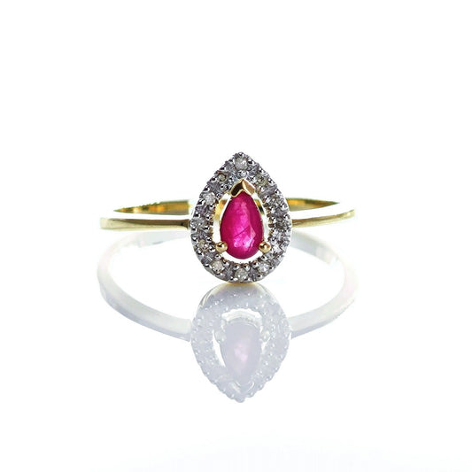 9ct Ruby Ring Size N Diamond Yellow Gold 0.32ct Red Oval Treated Gemstone